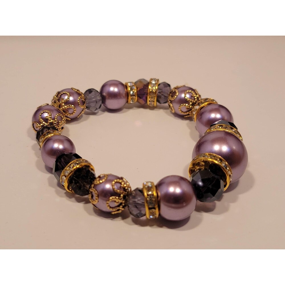 Handmade Lavender and Purple‎ Beaded Bracelet | Vintage Style Crystal Jewelry